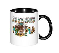 Coffee Mug Blessed Mama Sunflower Novelty Cafe Ceramic Tea Cup Exquisite Home Print Mug 11Oz