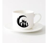 Coffee Mug Cat Kitty Lovers Romantic Moon Night Home （6oz/175ml） Perfect for Kitchens, Restaurants & Cafes, Great Gift Idea，Sets Tea Cup with Saucers (White)
