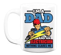Coffee Mug Ceramic White Novelty Funny 11oz - Gifts for IM A DAD and A Electrician Nothing Scares ME - Office, Home, Novelty Gifts, Xmas Gift, Perfect Birthday Present, Funny Mugs
