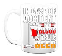 Coffee Mug Ceramic White Novelty Funny 11oz - Gifts for in CASE of Accident My Blood Type is Beer - Office, Home, Novelty Gifts, Xmas Gift, Perfect Birthday Present, Funny Mugs