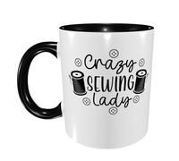 Coffee Mug Crazy Sewing Lady Exquisite Kitchen Ceramic Tea Cup Novelty Office Print Mug 11Oz