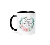 Coffee Mug Do Small Things with Great Love in A Green and Pink Flower Wreath Coloured Mug Classic Hot Drink Cup for Men Home Anniversary