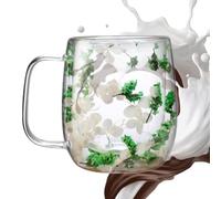 Coffee Mug, Double Wall Dried Flower Cup for Coffee, Heat Resistant Double Wall Art Dry Flower Cup Mug for Tea, Espresso