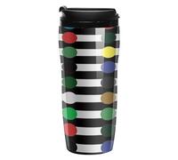 Coffee Mug Double Wall Insulated Rainbow Polka Dot Stripe Black And White Travel Coffee Tumbler for Hot/Ice Tea To Go Cups with Lids Leak-proof And Skid-proof Design for Home, Office, Parties 12Oz
