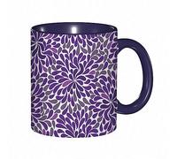 Coffee Mug Funny Mug,Teardrop Shapes Floral Themed Arrangement Abstract Botanical.Purple Grey Print,Coloured Mug Cup Gift Birthday Work Office Christmas Tea Coffee