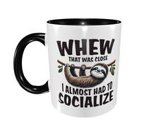 Coffee Mug Funny Sloth When That was Close I Almost Had to Socialize Large Handle Office Print Mug Novelty Cafe Ceramic Tea Cup 11Oz