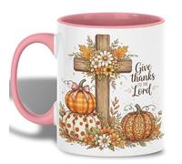 Coffee Mug Give Thanks Lord Christianty Faith Fall Tea Cups Coffee 330ML | Coffee Mugs Colorful Porcelain Mugs for Anniversary Celebration Love's day Mom