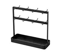 Coffee Mug Holder Stand, 16 Hooks Countertop Cup Tree Rack, 16.5 x 5.9 x 17.3 in 2 Tier Countertop Cup Tree Stand with Storage Base for Kitchen Coffee Bar, Black