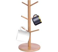 Coffee Mug Holder | Wooden Tea Cup Shelf | Drying Rack with 6 Hooks, Bar Accessories Stand Kitchen Organizer for Cups, Teacups, Glass