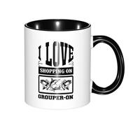 Coffee Mug I Love Shpping On Grouper-On Novelty Kitchen Ceramic Tea Cup Glossy Finish Family Print Mug 11Oz