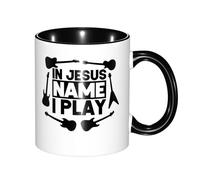 Coffee Mug in Jesus Name I Play Novelty Kitchen Print Mug Large Handle Friends Ceramic Tea Cup 11Oz