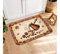 Coffee Mug Kitchen Mats for Floor, Cozy Rustic Maple Leaf Cup Fall Brown Comfort Washable Kitchen Sink Rug for Sink Area Laundry Room Bathroom Vanity 20x31 Inch