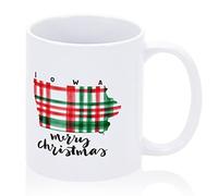 Coffee Mug Lowa Coffee Mug US State Map Ceramic Mug Red Green Buffalo Plaid Christmas Party Drinking Cup 11oz