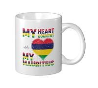 Coffee Mug My Heart My Country My Mauritius Milk Cup with Handle Personalised Porcelain Mug, for Women, Household, Girls, 330ml