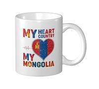 Coffee Mug My Heart My Country My Mongolia Tea Cup Novelty Funny Porcelain Mug, for Girls, Office, Men, 330ml