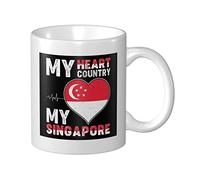 Coffee Mug My Heart My Country My Singapore Milk Cup Funny Personalised Ceramic Mug, for Hot Drinks, Birthday, Office, 330ml