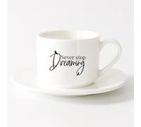 Coffee Mug Never Stop Dreaming Inspirational Phrase Birds （6oz/175ml） Perfect for Kitchens, Restaurants & Cafes, Great Gift Idea，Sets Tea Cup with Saucers (White)