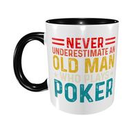 Coffee Mug Never Underestimate an Old Man Who Plays Card Glossy Finish Office Print Mug Large Handle Family Ceramic Tea Cup 11Oz