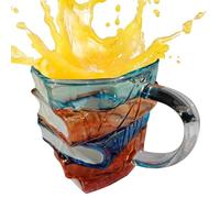 Coffee Mug Painted with Books - Thermal Glass Book 3D Glass Book-style - Container Drinks Handmade Resistant Disportillados, Decorative Tableware Home for Study, Living Room, Bookshelf