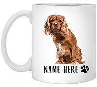 Coffee Mug Personalized Name Cavalier King Charles Spaniel Red Brown Sitting,Custom Text Tea Cup Funny Ceramic Mugs Novel Ceramic Cup for Office Men Women Anyone