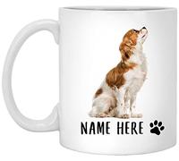 Coffee Mug Personalized Name Cavalier King Charles Spaniel Sitting Golden White,Custom Text Ceramic Cup Funny Work Mug Novel Tea Cup for Men Women Office Anyone