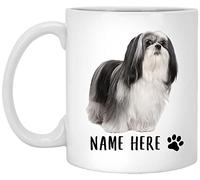Coffee Mug Personalized Name Lhasa Apso Black White,Custom Text Work Mug Premium Ceramic Cup Funny Tea Cup for Office Men Women Anyone