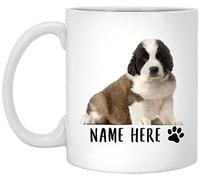 Coffee Mug Personalized Name Saint Bernard Puppy Lying,Custom Text Ceramic Mugs Decorations Ceramic Cup Novel Tea Cup for Birthday Men Women Office