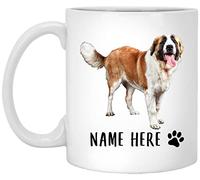 Coffee Mug Personalized Name Saint Bernard Red White Standing,Custom Text Ceramic Mugs Novel Ceramic Cup Funny Work Mug for Office Men Women Birthday