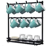 Coffee Mug Rack Metal Black Vintage Cup Holder Stand Storage Base With 14 Hooks