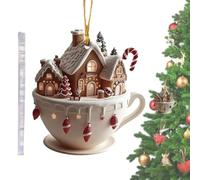 Coffee Mug Resin Christmas Ornament | 2D Acrylic Coffee Cup Ornaments For Christmas Tree | Hot Cocoa Theme Pendant | Christmas Tree Decoration Charm | Christmas Snow Houses For Indoor Outdoor