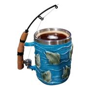 Coffee Mug - Resin Water Cup, Fishing Theme Decoration, Insulated Beverage Container, Holds Hot and Cold Drinks, Cabin Home Camping Gear, 16 Ounce Capacity, Brown & Green