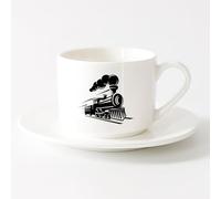 Coffee Mug Retro Train Logo Locomotive Steam Train Railway （6oz/175ml） Perfect for Kitchens, Restaurants & Cafes, Great Gift Idea，Sets Tea Cup with Saucers (White)