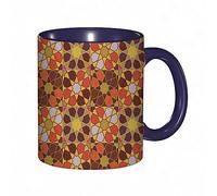 Coffee Mug Rhythm Traditional 70S Retro Floral Inspired Graphic Illustration Brown Orange Print 11Oz Ceramic Tea Cup with Handle for Home Office Christmas Birthday
