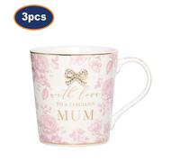 Coffee Mug Set 3Pcs Ceramic Floral With Love Mugs 250Ml Tea Cup Madelaine Mum