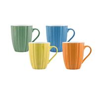 Coffee Mug Set Of 4 Ceramic Embossed Chevron Pattern 380Ml Assorted Colour Cups