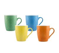 Coffee Mug Set Of 4 Ceramic Embossed Grid Pattern 380Ml Assorted Colour Cups