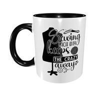 Coffee Mug Sewing Each Day Keeps The Crazy Away Novelty Office Ceramic Tea Cup Large Handle Birthday Print Mug 11Oz