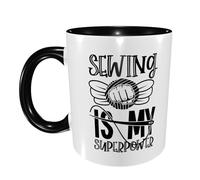 Coffee Mug Sewing is My Superpower Large Handle Family Print Mug Glossy Finish Birthday Ceramic Tea Cup 11Oz