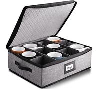Coffee Mug Storage, Quilted and Stackable Coffee Cup Storage Organizer for Service of 12, Mug Storage Box with Dividers, Mug China Storage Containers Hard Shell for Moving and Seasonal Storage