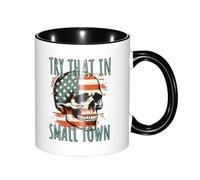 Coffee Mug Try That in Small Town Skull USA Flag Large Handle Kitchen Ceramic Tea Cup Exquisite Birthday Print Mug 11Oz