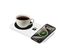 Coffee Mug Warmer with Phone Wireless Charger for Desk, Electric Coffee Cup Warmer with Auto Shut Off, 3 Temperature Setting Smart Cup Warmer for Heating Coffee, Milk, Beverage, Candle Jar (White)