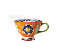 Coffee Mugs 420ml Ceramic Cup Cups Hand Painted Floral Pattern Retro Creative Coffee Mugs For Water Restaurant Office Family Friend Mug Set (Color : Grey)