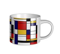 Coffee Mugs Breakfast Oat Milk Cup Tea Cup Ceramic Mug Large,Artistic Mondrian Style Color Composition Red,White,One Size
