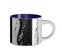 Coffee Mugs Breakfast Oat Milk Cup Tea Cup Ceramic Mug Large,Black White Piano Key Music Note,Navy Blue,One Size