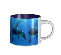 Coffee Mugs Breakfast Oat Milk Cup Tea Cup Ceramic Mug Large,Cute Shark Pattern, Killer Whale Pattern,Navy Blue,One Size