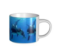 Coffee Mugs Breakfast Oat Milk Cup Tea Cup Ceramic Mug Large,Cute Shark Pattern, Killer Whale Pattern,White,One Size