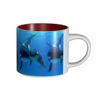 Coffee Mugs Breakfast Oat Milk Cup Tea Cup Ceramic Mug Large,Cute Shark Pattern, Killer Whale Pattern,Red,One Size