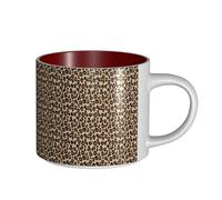 Coffee Mugs Breakfast Oat Milk Cup Tea Cup Ceramic Mug Large,Leopard Print Black Brown Rust and Tan,Red,One Size