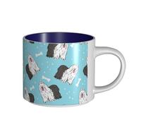 Coffee Mugs Breakfast Oat Milk Cup Tea Cup Ceramic Mug Large,Old English Sheepdog Pattern,Navy Blue,One Size