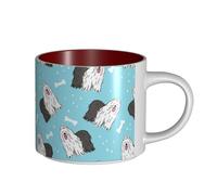 Coffee Mugs Breakfast Oat Milk Cup Tea Cup Ceramic Mug Large,Old English Sheepdog Pattern,Red,One Size